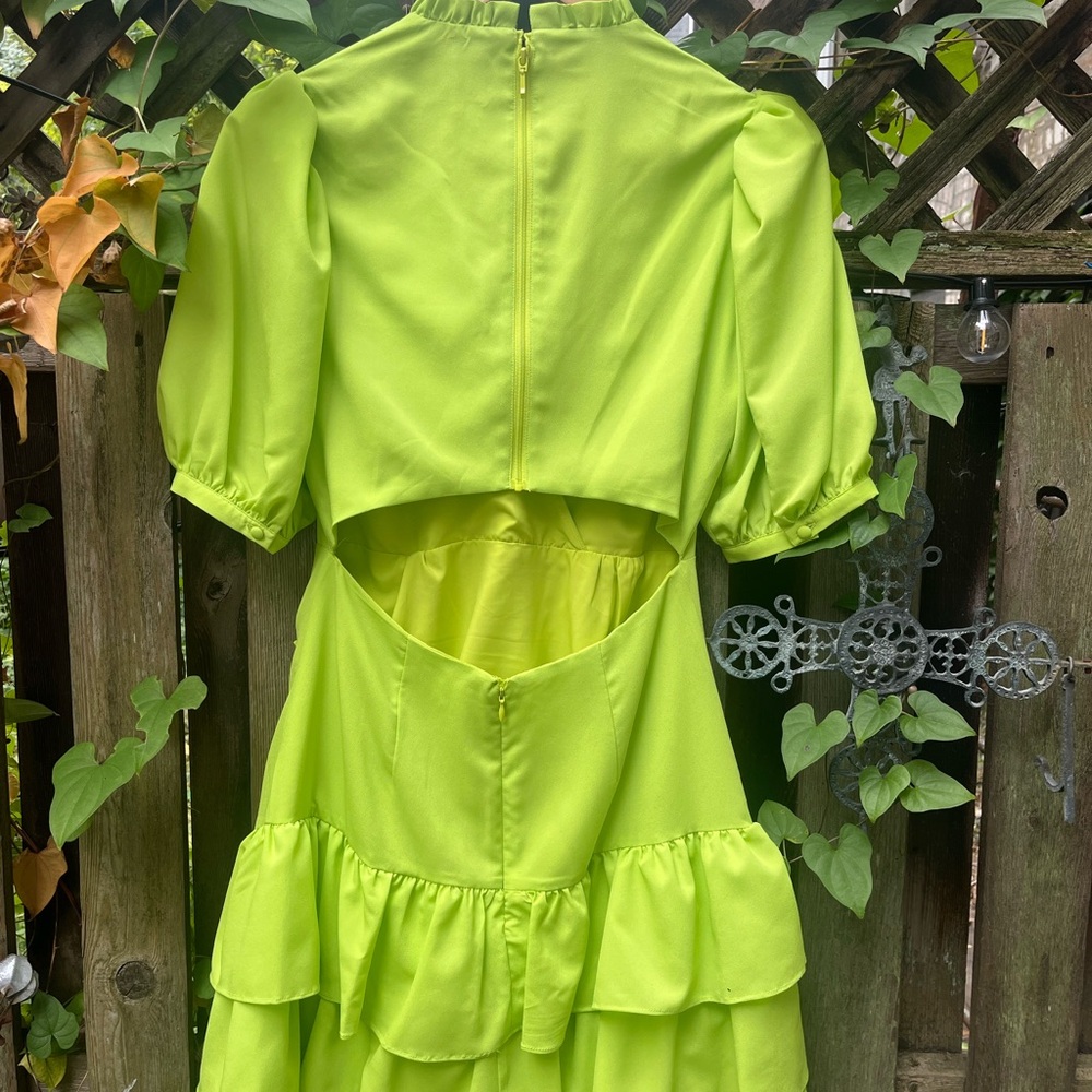 Chic Lime Ruffle Mini Dress - Picture 5 of 6